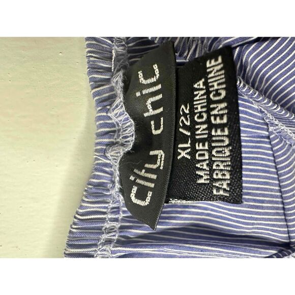 City Chic Blouse Womens Size XL Off The Shoulder Blue Striped Puffy Sleeves - Picture 3 of 8